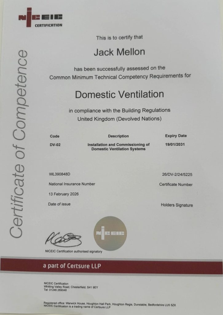 certificare domestic ventilation